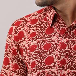 Men's Casual Red Cotton Floral Printed <b>Shirt</b> Woven Poplin Fabric Breathable XL Size Digital Printing Single Piece Package - Product Image 6