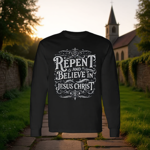 Maglietta a Maniche Lunghe con Motivi Spirituali, Articolo Promozionale che Incoraggia il Repentino e la Fede in Gesù Cristo - Product Image 3