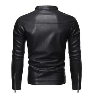 Veste Homme Décontractée Col Montant Slim Fit Faux Cuir Biker Moto Veste Fermeture Éclair Biker Veste Haute Qualité Homme Décontracté - Product Image 4