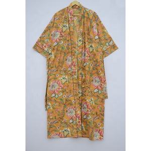 New Arrival Handmade Cotton Floral Print <b>Kimono</b> Robe <b>Beach</b> Wear Breathable Sleeves <b>Kimono</b> With Waist Belt - Product Image 5