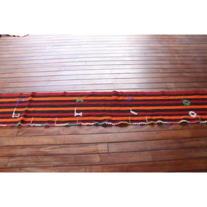 1.4x10.3 ft Rug, Vintage Turkish <b>Runner</b> Rug, <b>Red</b> Kilim Wool Rug - Product Image 3