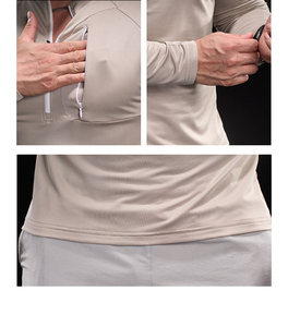 Chemises de sport à manches longues avec demi-zip et logo personnalisé pour hommes, tissu tricoté hautement élastique, séchage rapide, vêtements de musculation, design compressé - Product Image 6