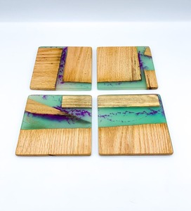 Posavasos de resina rosa con mezcla de gava y madera de mango con soporte para oficina, café, comedor, fiesta, boda al aire libre personalizada, posavasos de resina personalizados - Product Image 4