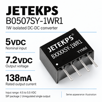 JETEKPS B0507SY-1WR1 1W Konverter DC-DC Terisolasi Input 4.5V-5.5V Output 7.2V 138mA Modul Daya Tidak Teratur SIP Pemulihan Otomatis