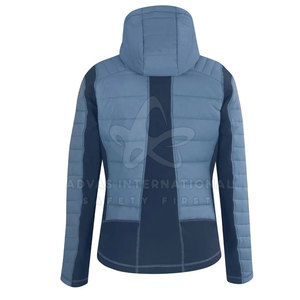 Chaqueta de burbujas con capucha sólida de invierno informal para mujer, gruesa con cremallera frontal, forro de nailon transpirable, tela de punto - Product Image 3