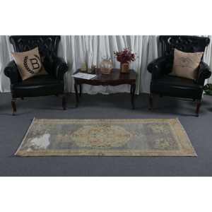 Alfombra Antigua Turca Vintage de Lana Ecológica de Pelo Medio, 29 x 63 pies, Gris Beige, Diseño Patchwork, para Comedor, con Base de Látex - Product Image 3