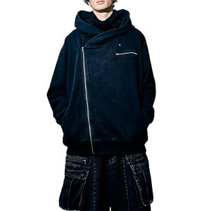 High Quality Customized Side Zipper <b>Zip</b> up Vintage Washed Pullover Loose Boxy Oversized Zipper <b>Pocket</b> Man <b>Hoodie</b> - Product Image 3