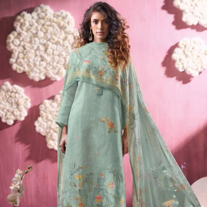 Collection de vêtements de fête fantaisie Salwar Kameez imprimés en lin de qualité supérieure pour les occasions spéciales Tarif de gros des vêtements indiens et pakistanais - Product Image 1