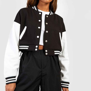 Veste de baseball pour femme de haute qualité 2024, style hip-hop, en laine, manches en cuir, col en tricot élastique, broderie, patch, lettre, varsity - Product Image 5
