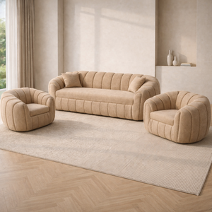 Mabelia Modern Wood Living Room <b>Sofa</b> Set Custom Upholstery High Density Foam Cushioning Curved Arms Button Tufted Design - Product Image 1