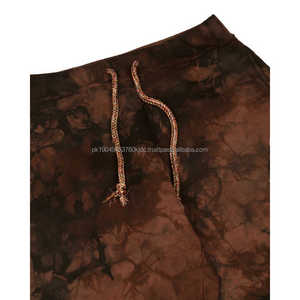 Pantalones rectos de moda de calle alta para hombre, pantalones de chándal de algodón con tinte de corbata de lona con logotipo de serigrafía personalizado con cintura con cordón - Product Image 2