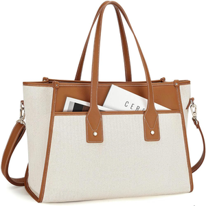 Artistic dreamcatcher print tote bag in soft cream with tan straps. Available at wholesale prices. - Product Image 5