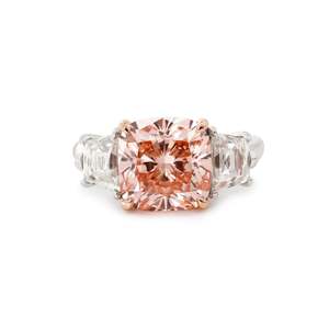 3.00CT Cushion Fancy Vivid <b>Pink</b> Colour Lab Grown IGI Certified Diamond Three Stone Ring for women - Product Image 1