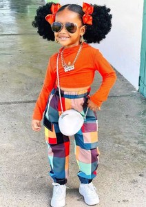 Top corto de manga larga más nuevo + Pantalones largos a cuadros colorido otoño bebé niña niños ropa niña conjuntos - Product Image 4