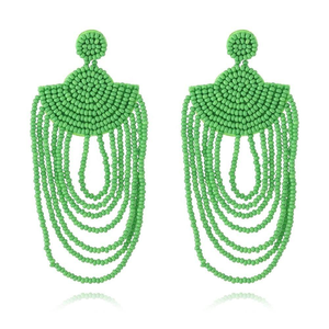 Boucles d'oreilles pendantes vintage brodées de perles de Noël, unisexe, faites à la main, style bohème, avec franges de perles de rocaille 2025 - Product Image 1