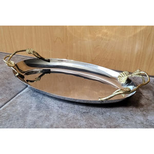Atractiva bandeja ovalada de acero inoxidable para servir artículos de hotel bandeja para servir alimentos con asas decorativas de latón a precio al por mayor - Product Image 6