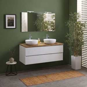 Mueble de Baño 120 cm Roble Blanco con Iluminación 2V 2 Lámparas Diseño Italiano Koricini - Product Image 2