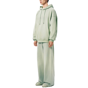 Ensemble de survêtement pour homme avec t-shirt à manches longues surdimensionné de haute qualité, col côtelé patchwork, ourlet lavé vintage, tie-dye - Product Image 4