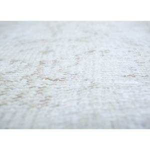 Tapis en laine noué à la main vintage ivoire Pae-1502 pour la maison, motif médaillon abstrait rectangulaire pour salon, couloir, entrée, intérieur de voiture - Product Image 3
