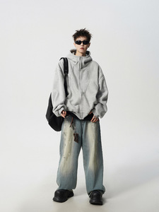 Sweat à capuche en coton 100% pour homme, style streetwear vintage, respirant, séchage rapide, long et en polaire, tendance de la rue, vente chaude - Product Image 3