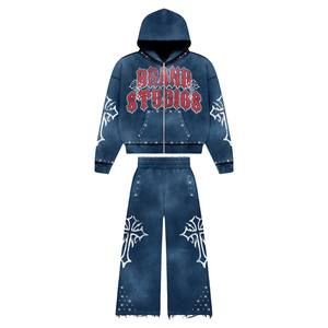 Chándales de entrenamiento de ajuste regular de color liso con estampado de diseño de logotipo personalizado para hombre, conjunto de dos piezas personalizado, traje de entrenamiento - Product Image 5