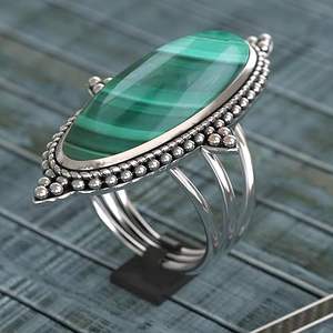 Anillo de diseñador de Plata de Ley 925 con forma ovalada Original, piedra preciosa de malaquita, anillo Unisex de moda - Product Image 4