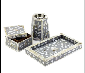 Caja de incienso Bakhoor árabe tradicional hecha a mano con incrustaciones de hueso y exquisito diseño de incrustaciones de madreperla, juego de caja de quemador de 3 uds - Product Image 1