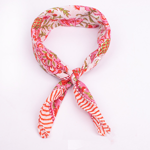 Hand Block Print Floral Cotton <b>Bandana</b> Promotional Scarf Soft Fabric Washable Eco-Friendly Breathable Square Headwear - Product Image 5