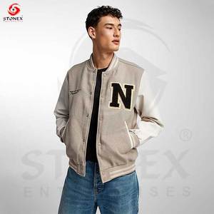Logotipo personalizado de béisbol suelta Casual Varsity Sport Jersey chaqueta negro blanco chaqueta de béisbol para los hombres - Product Image 5