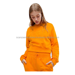 Vente en gros de survêtement 100% coton XXL grande taille haut court en polaire rose avec logo élastique respirant pour femmes hiver OEM disponible - Product Image 1