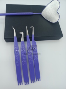 Pinzas de extensión de pestañas con estampado de corazón, volumen de 90 grados con pinzas de pestañas de corona, pinzas puntiagudas de acero inoxidable sólido - Product Image 4