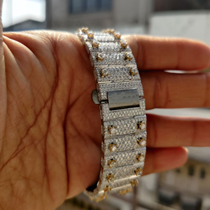 Montre glacée luxueuse à cadran clouté en diamant plaqué or jaune pour hommes, montre-bracelet livraison gratuite montre en diamant - Product Image 4