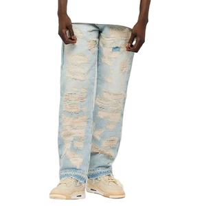 Chemise en jean déchiré brodé style vintage coupe droite, légère, respirante, nouvelle mode, de haute qualité, personnalisée OEM, délavage clair - Product Image 4