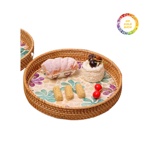 Plateau décoratif en nacre en rotin fait à la main pour table basse, plateau de service de luxe en incrustation de coquillages du Vietnam - Product Image 2