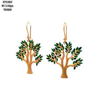 Boucles d'oreilles en argent véritable 100% 925 Bijoux fins en forme d'arbre Boucles d'oreilles en argent sterling 925 plaqué or pour les filles - Product Image 1