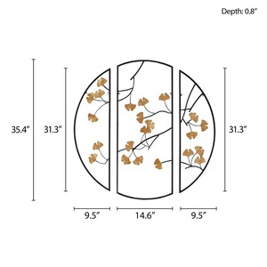 Juego de 3 Piezas de Decoración de Pared Moderna de Hierro con Hojas de Ginkgo Doradas - Arte para Ramadán, Cumpleaños, Bodas y Diwali - Product Image 3