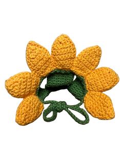 Gorro de ganchillo para gato con orificios para las orejas, disfraz de girasol hecho a mano para cumpleaños de mascotas, sombrero de cosplay con cordón - Product Image 2