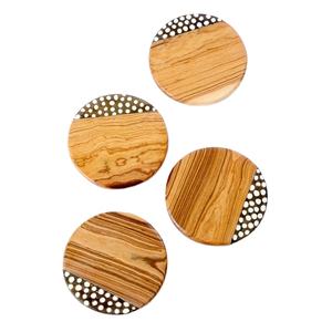 Sous-verres en bois d'acacia avec incrustation d'os teints Ensemble de sous-verres africains à motifs personnalisés pour la décoration de la cuisine et de la table Incrustation d'os - Product Image 1