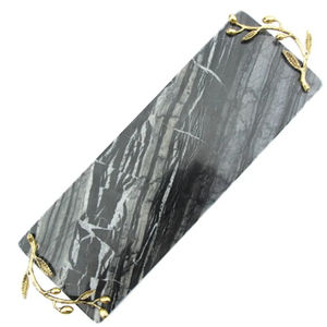 Elegante bandeja Rectangular de mármol blanco para servir, manijas de rama de hoja dorada, diseño elegante para boda, decoración del hogar, precio al por mayor - Product Image 3