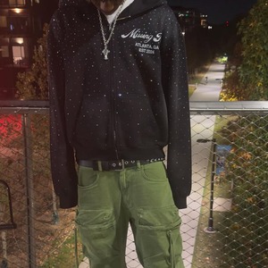 Sweat à capuche pour hommes de haute qualité 500gsm 100% coton Logo personnalisé délavé au soleil lavage à l'acide surdimensionné fermeture éclair Rivet strass poids lourd solide - Product Image 5