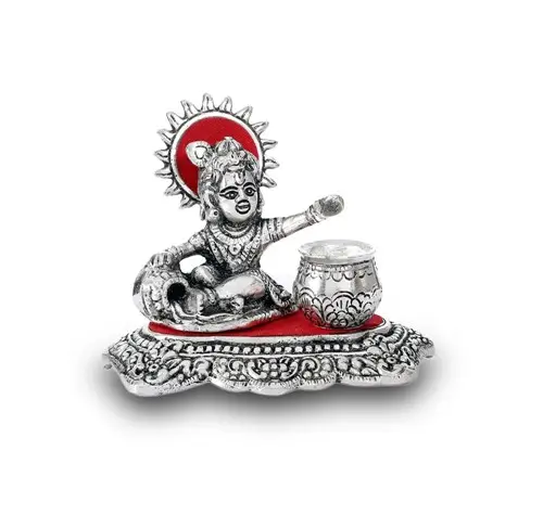 Nuovo arrivo artigianato ottone metallo placcato argento Littlie seduto flauto Krishna con Matki per la decorazione domestica e regali