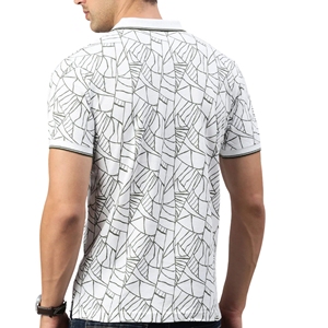 Polo clásico para hombre con estampado AOP, cuello ajustado, manga corta, corte regular, color gris, polo de algodón con estampado personalizado de fábrica. - Product Image 2