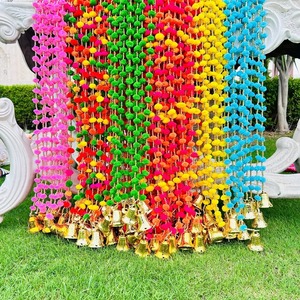 Multicolor indio Pom cadena con campanas boda fiesta Mehndi Holi Festival telón de fondo hogar pared colgante Boho Diwali Decoración - Product Image 1