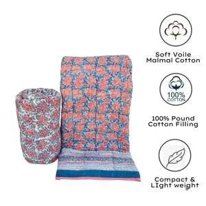 Floral mano bloque impreso Kantha Stitch edredón 108 \ "X90 \" suave ligero relleno de algodón al por mayor conjuntos de edredón personalizables - Product Image 4