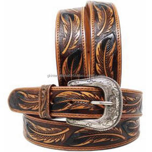 Cinturón de cuero occidental Vaquero Cuero de grano completo genuino Cinturón de moda occidental 38mm de ancho Cinturón de hombre con relieve floral a mano - Product Image 6