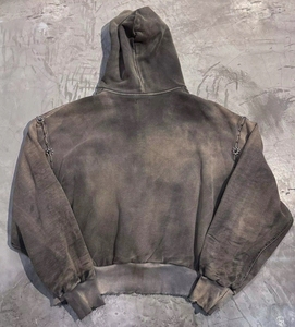 Sweat à capuche en molleton streetwear de haute qualité avec logo personnalisé, impression numérique hiver, effet vintage délavé à l'acide et usé, poches - Product Image 2