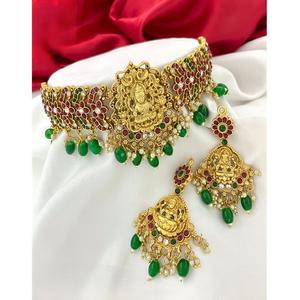 Ensemble de bijoux de temple du patrimoine royal Devi Grace ensemble de tour de cou antique Temple ensemble de mariée pour femmes filles pour les fiançailles de mariage - Product Image 1