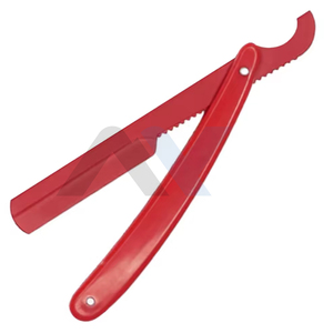 Red Plastic & Stainless Steel Blade Barber Razor <b>Holder</b> Turkish Blade Straight Edge Foldable <b>Knife</b> Shaving & Trimming Razor - Product Image 1
