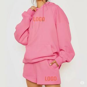 <b>Women's</b> Custom High Quality Heavy Cotton Fleece Hoodie And Shorts Set Solid Track Suits <b>Knitting</b> Two Piece <b>Jogger</b> - Product Image 2