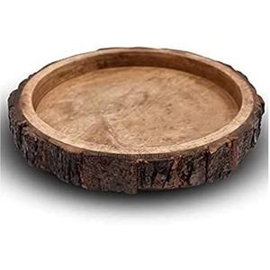 ถาดไม้ทำจากไม้ทรงกลมสำหรับขนมและช็อคโกแลตถาดเสิร์ฟพร้อมที่จับโลหะชุบทอง - Product Image 3